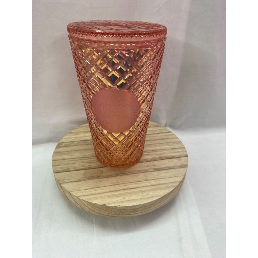 Starbucks Rose Gold Iridescent Diamond Textured Venti Cold Cup Tumbler 24oz